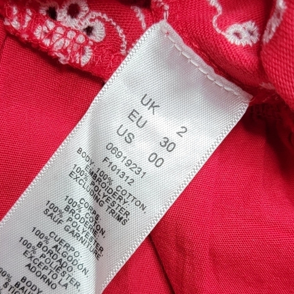 Asos Cotton Red White Eyelet Embroidered Ruffle Bottom New Dress Size 00 - Picture 13 of 13